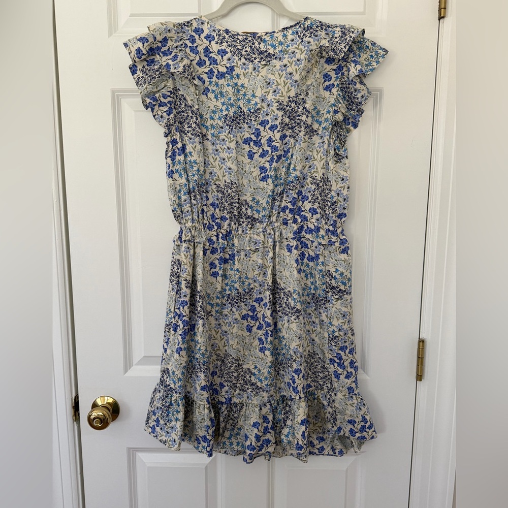 Rebecca Taylor Blue Floral Silk Ruffle Dress Size 4 - Picture 4 of 4